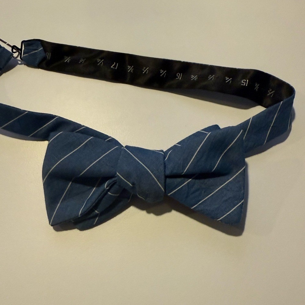 Pocket Square Clothing PSC Mens Blue White Diagonal Striped Bow Tie Adjustable
